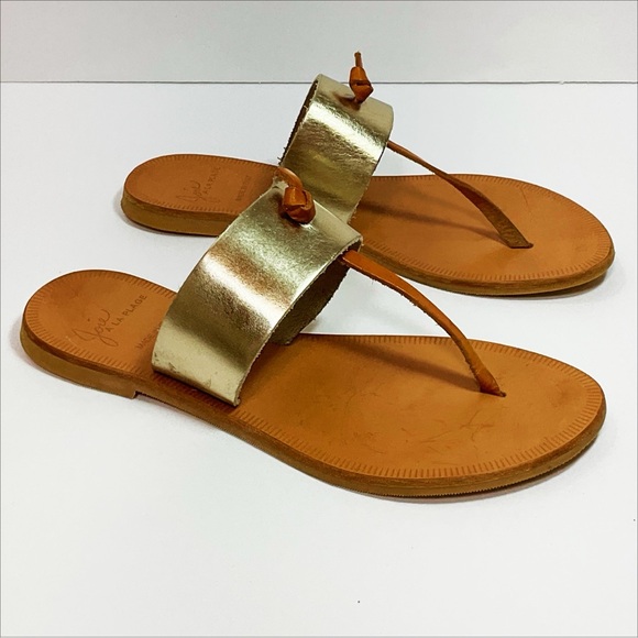 Joie Nice Gold Tone Leather Thong Sandal - Picture 3 of 9